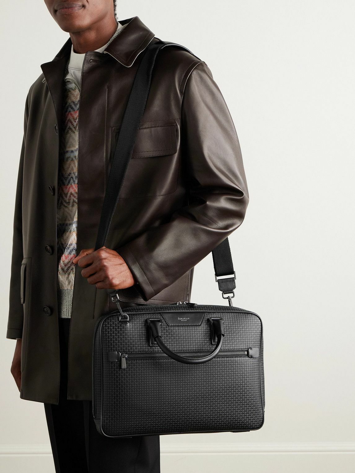 Serapian - Leather-Trimmed Logo-Embossed Stepan Coated-Canvas Briefcase