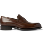 BRIONI - Polished-Leather Penny Loafers - Brown