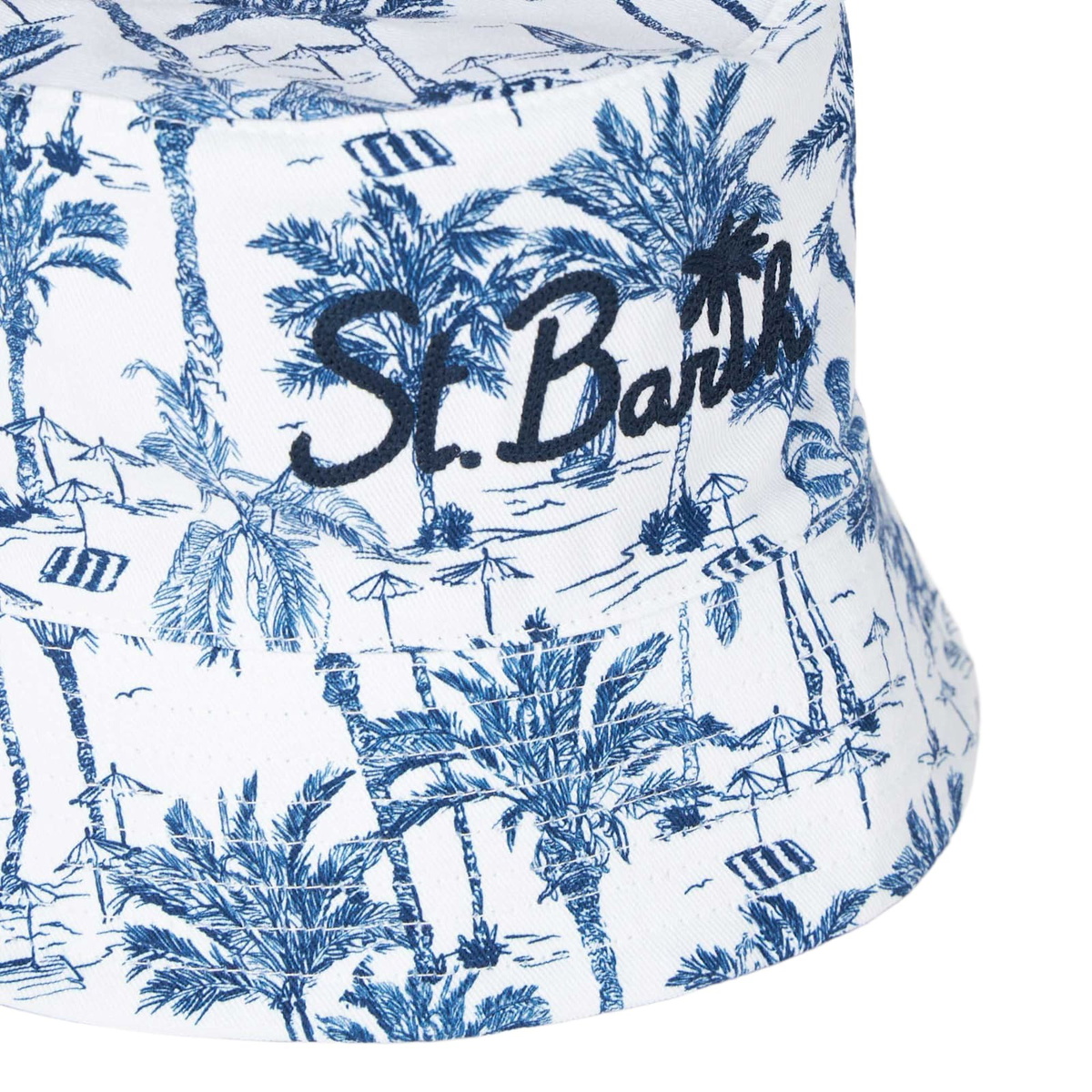 MC2 Saint Barth Cotton Bucket Hat With Front Embroidery And Toile De Jouy Pattern