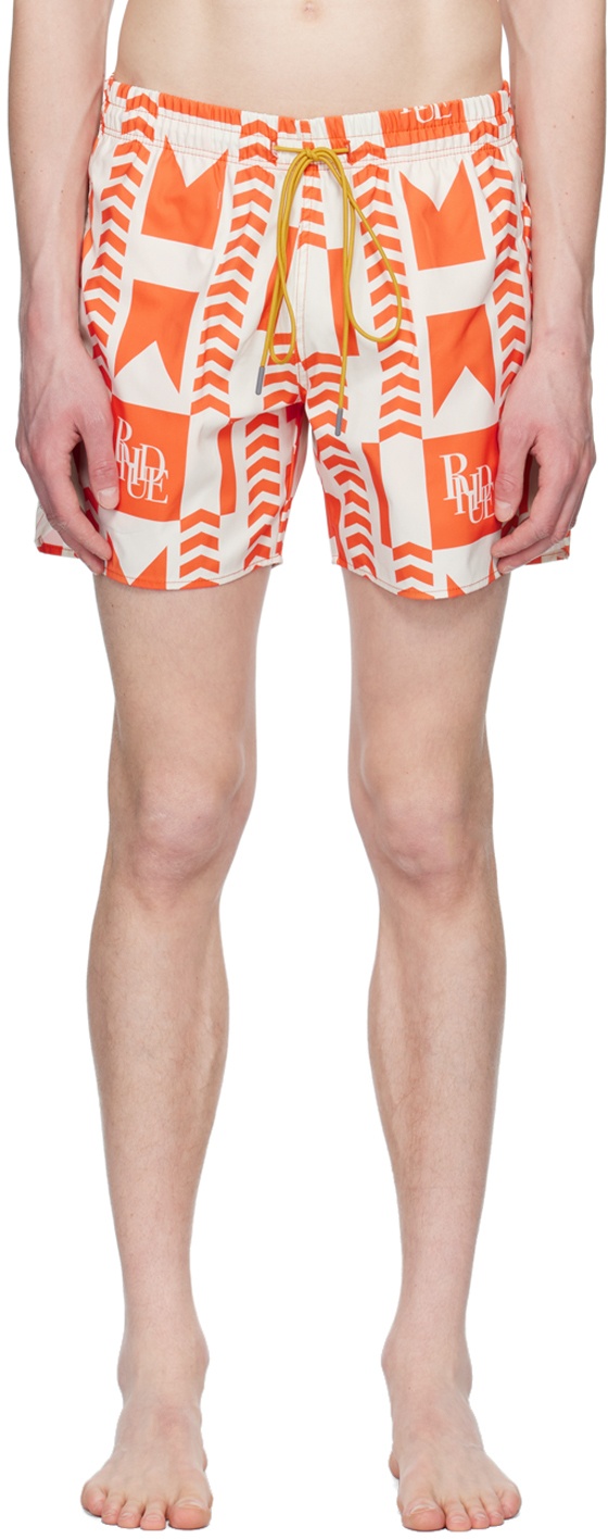 Rhude Orange & Off-White Grasse Swim Shorts Rhude