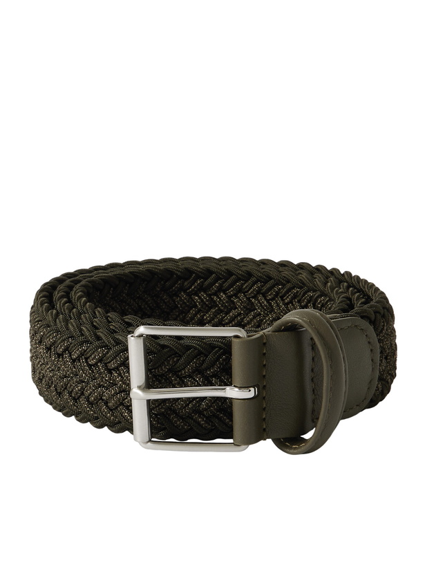 Photo: Anderson's - 3.5cm Leather-Trimmed Woven Belt - Green
