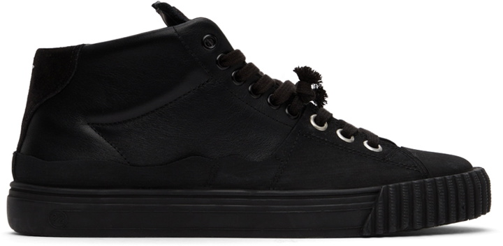 Photo: Maison Margiela Black Leather Mid-Top Sneakers