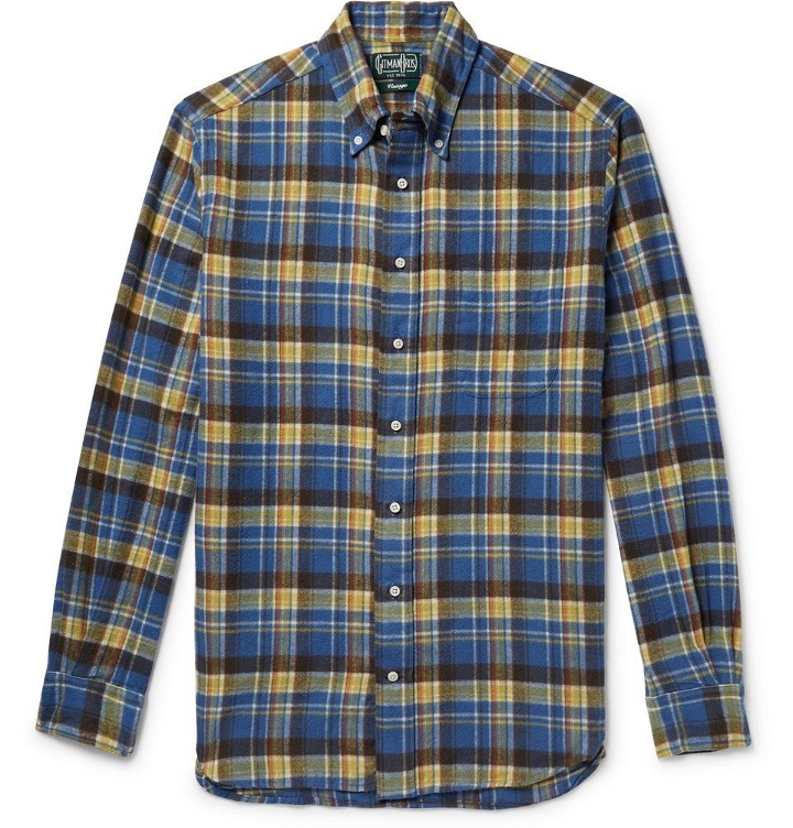 Photo: Gitman Vintage - Button-Down Collar Checked Brushed Cotton-Flannel Shirt - Men - Blue