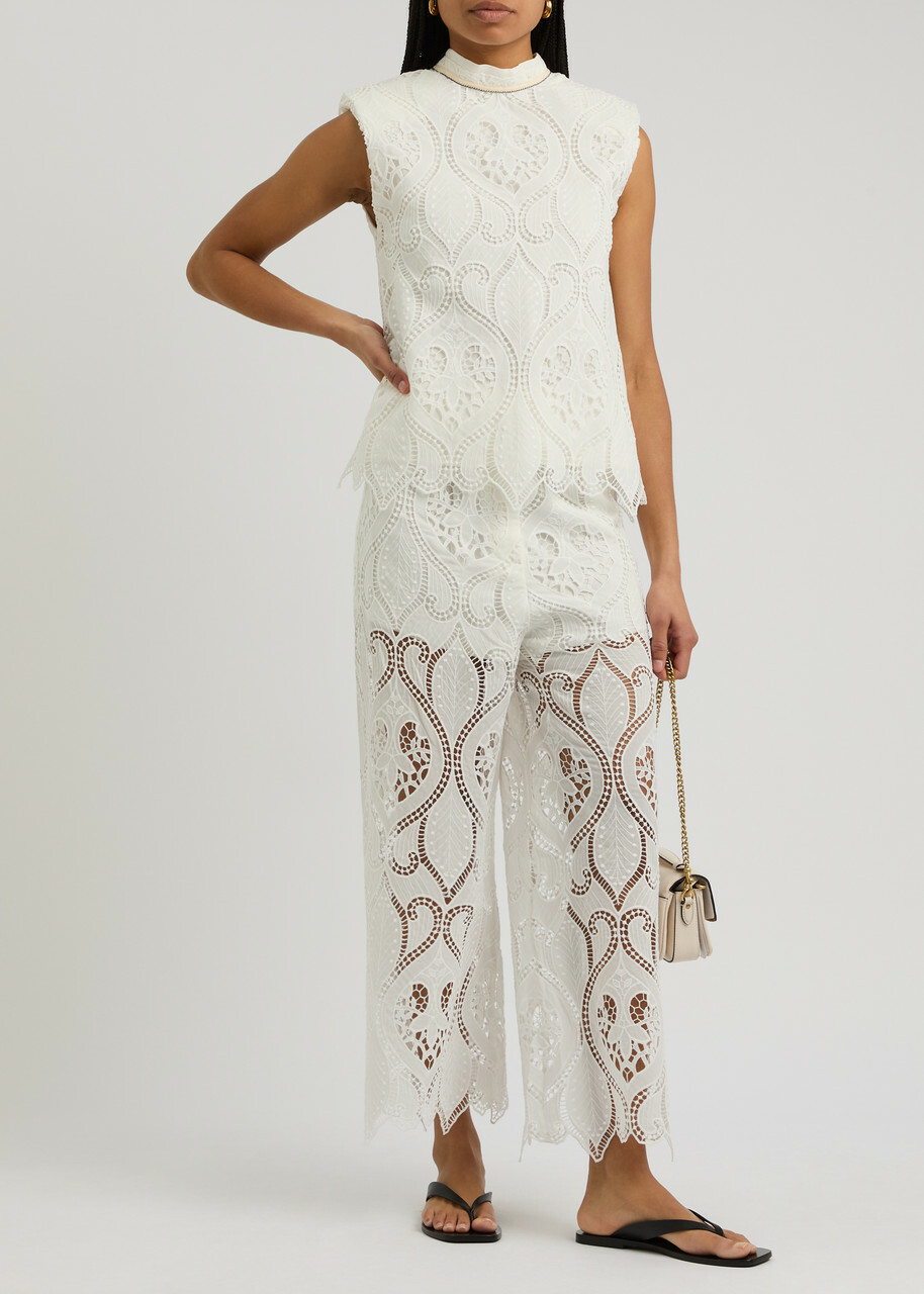 Lug Von Siga Karia Broderie Anglaise Cropped Trousers Off White