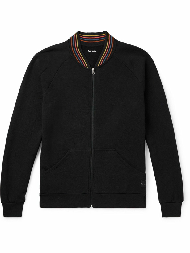 Photo: Paul Smith - Striped Cotton-Jersey Zip-Up Sweatshirt - Black