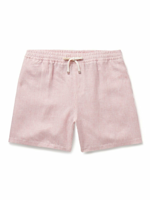 Photo: Loro Piana - Arizona Straight-Leg Striped Linen Drawstring Bermuda Shorts - Pink