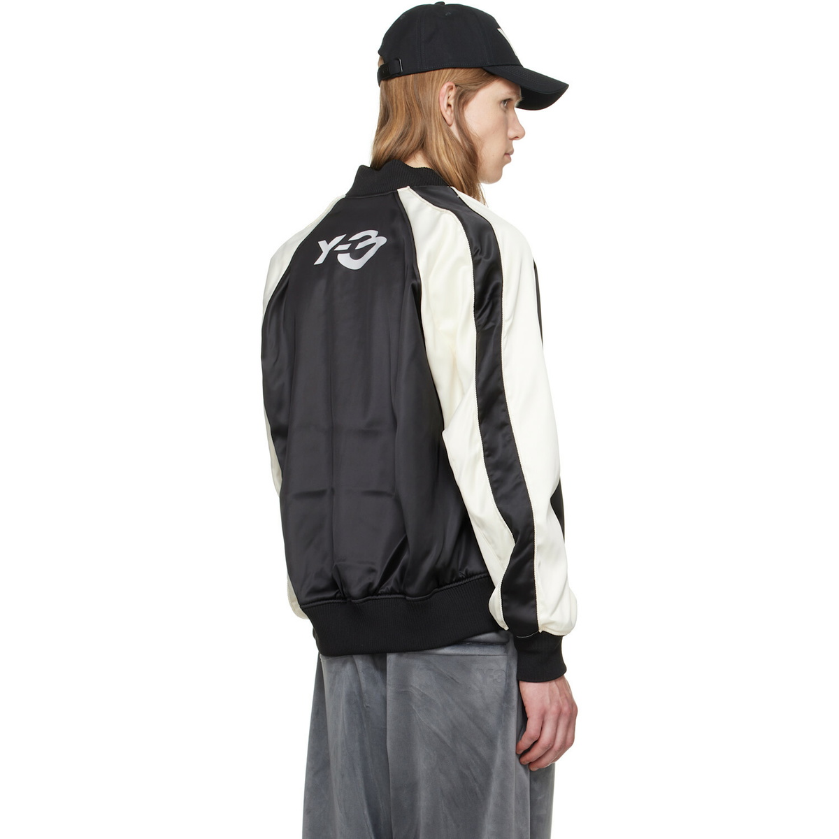 Y-3 Black Liquid Logo Satin Souvenir Jacket