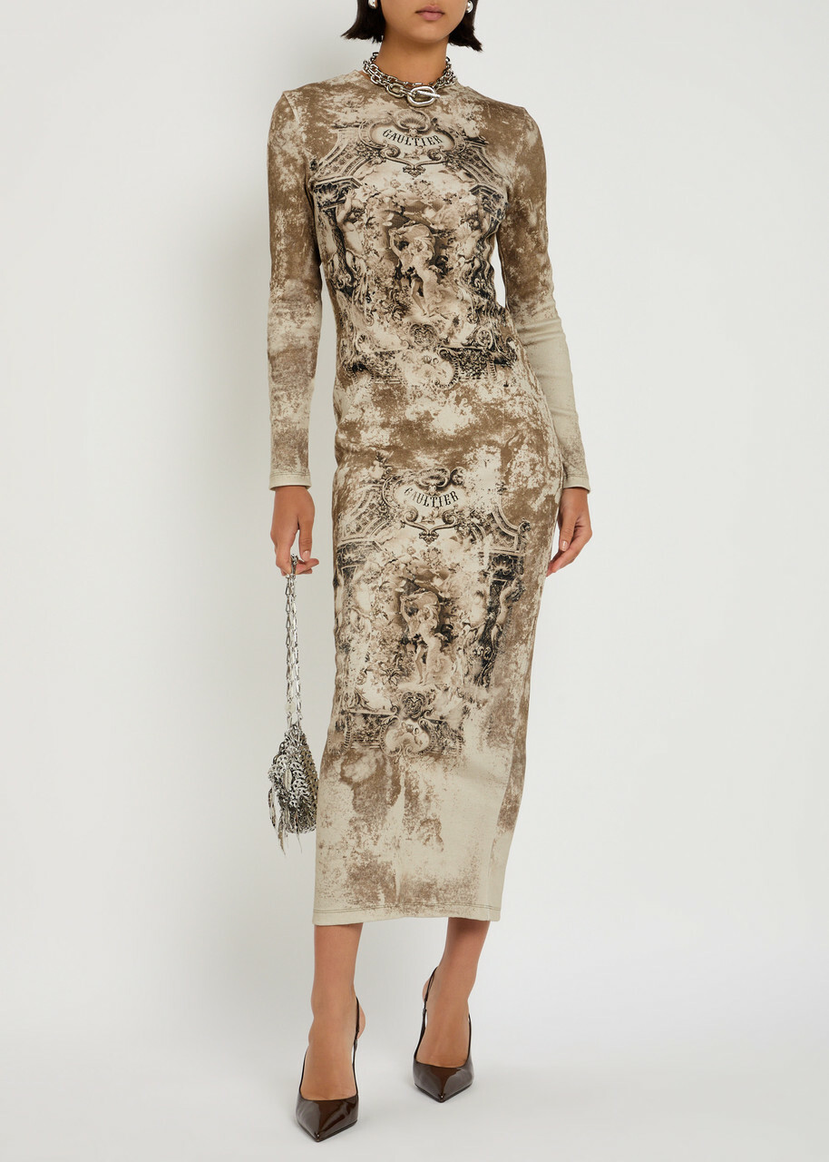 Jean Paul Gaultier Printed Ribbed Stretch-cotton Midi Dress Multicoloured