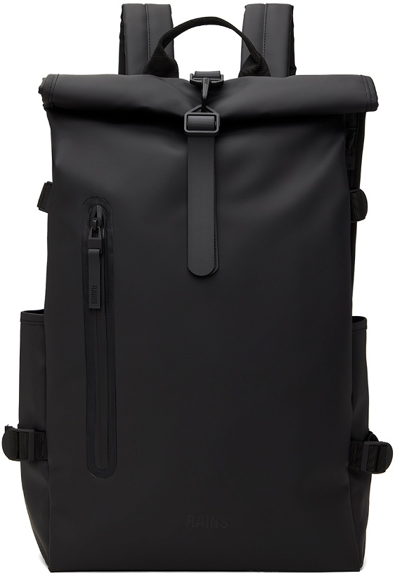 Photo: RAINS Black Rolltop Contrast Large Backpack