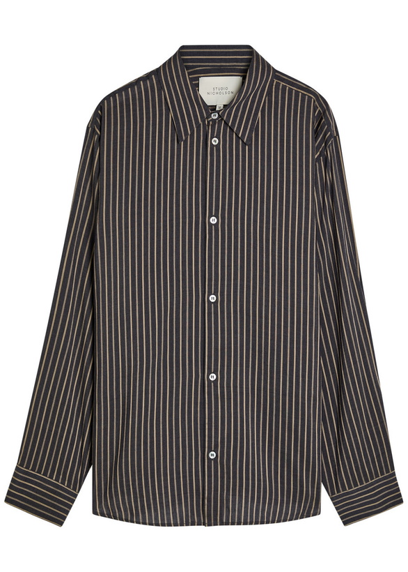 Photo: Studio Nicholson View Striped Lyocell and Silk-blend Shirt Indigo