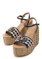 Valentino Garavani Vlogo Striped-knit and Leather Platform Espadrilles Black