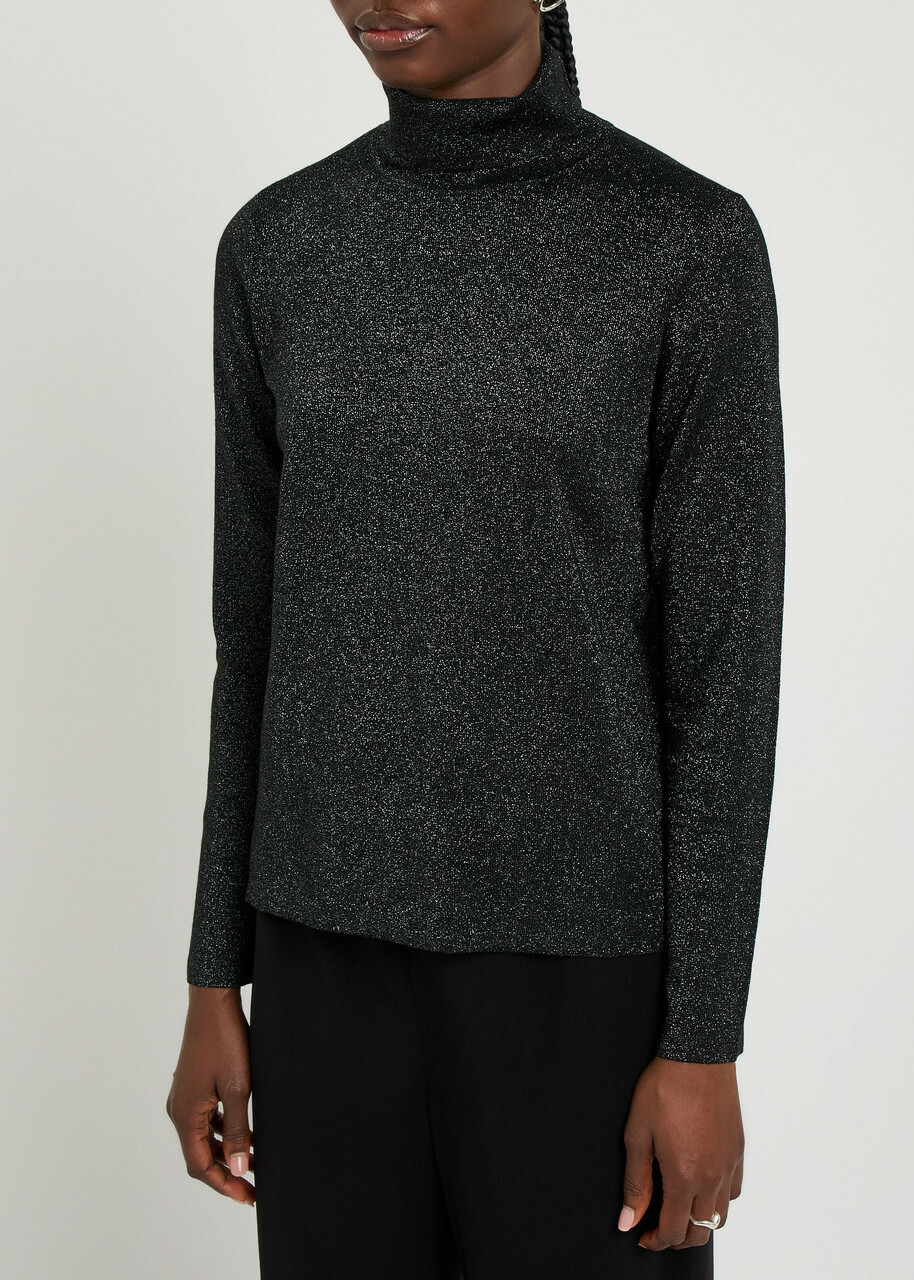 Eileen Fisher Metallic-weave Merino Wool top Black