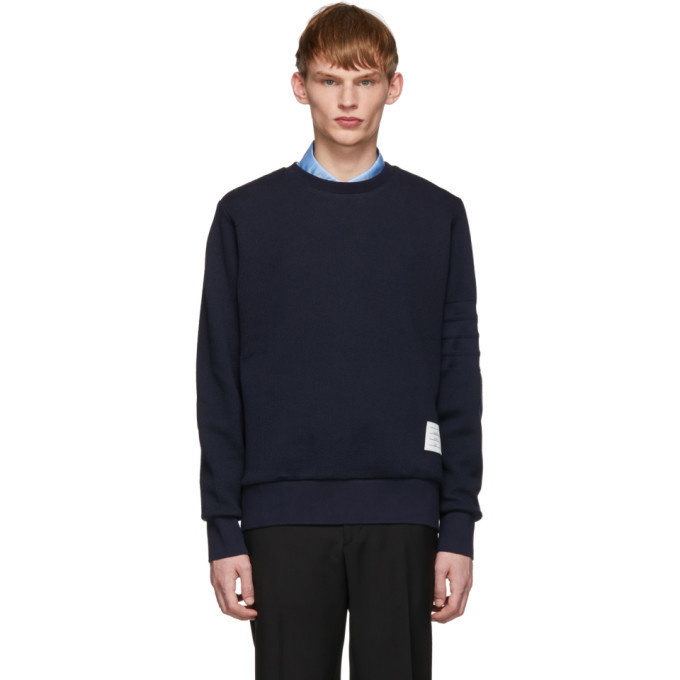 Photo: Thom Browne Navy Chunky Honeycomb Pique Sweatshirt