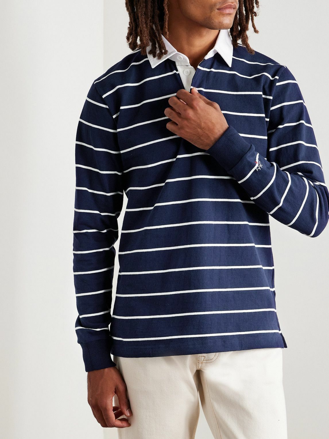Noah - Classic Rugby Striped Cotton-Jersey Polo Shirt - Blue Noah NYC
