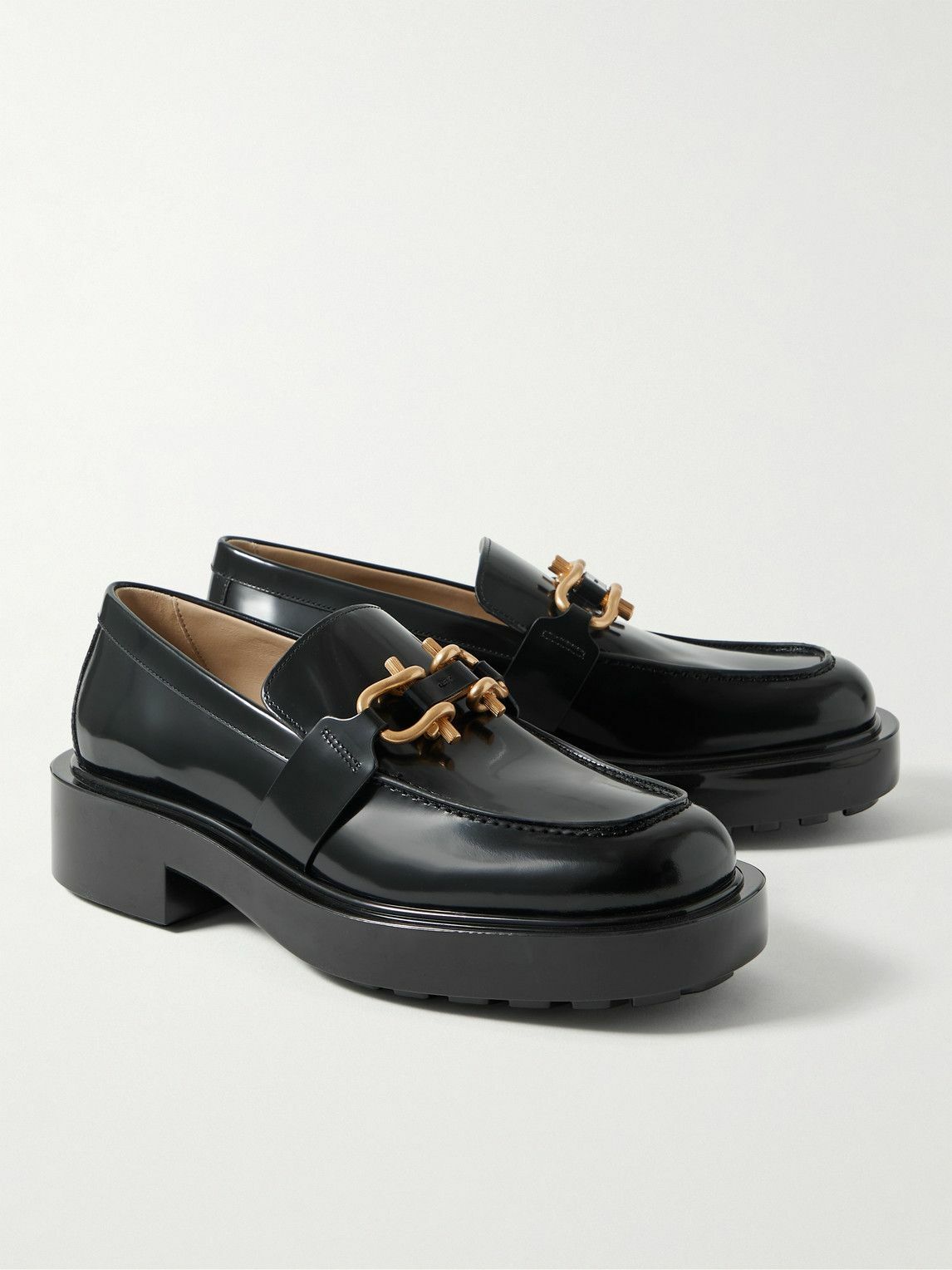 Bottega Veneta - Horsebit Glossed-Leather Loafers - Black