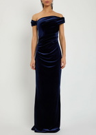 Talbot Runhof Off-the-shoulder Velvet Gown Navy