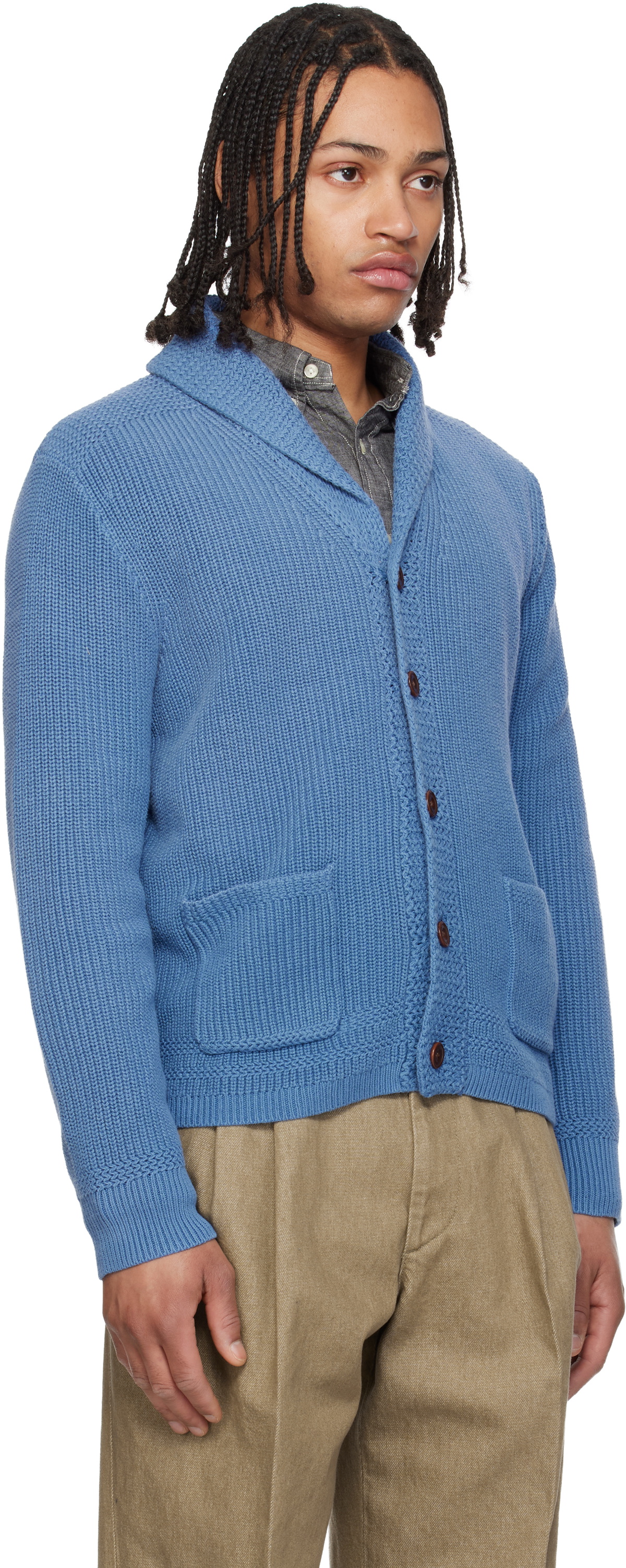 Polo Ralph Lauren Blue Cotton Shawl-Collar Cardigan