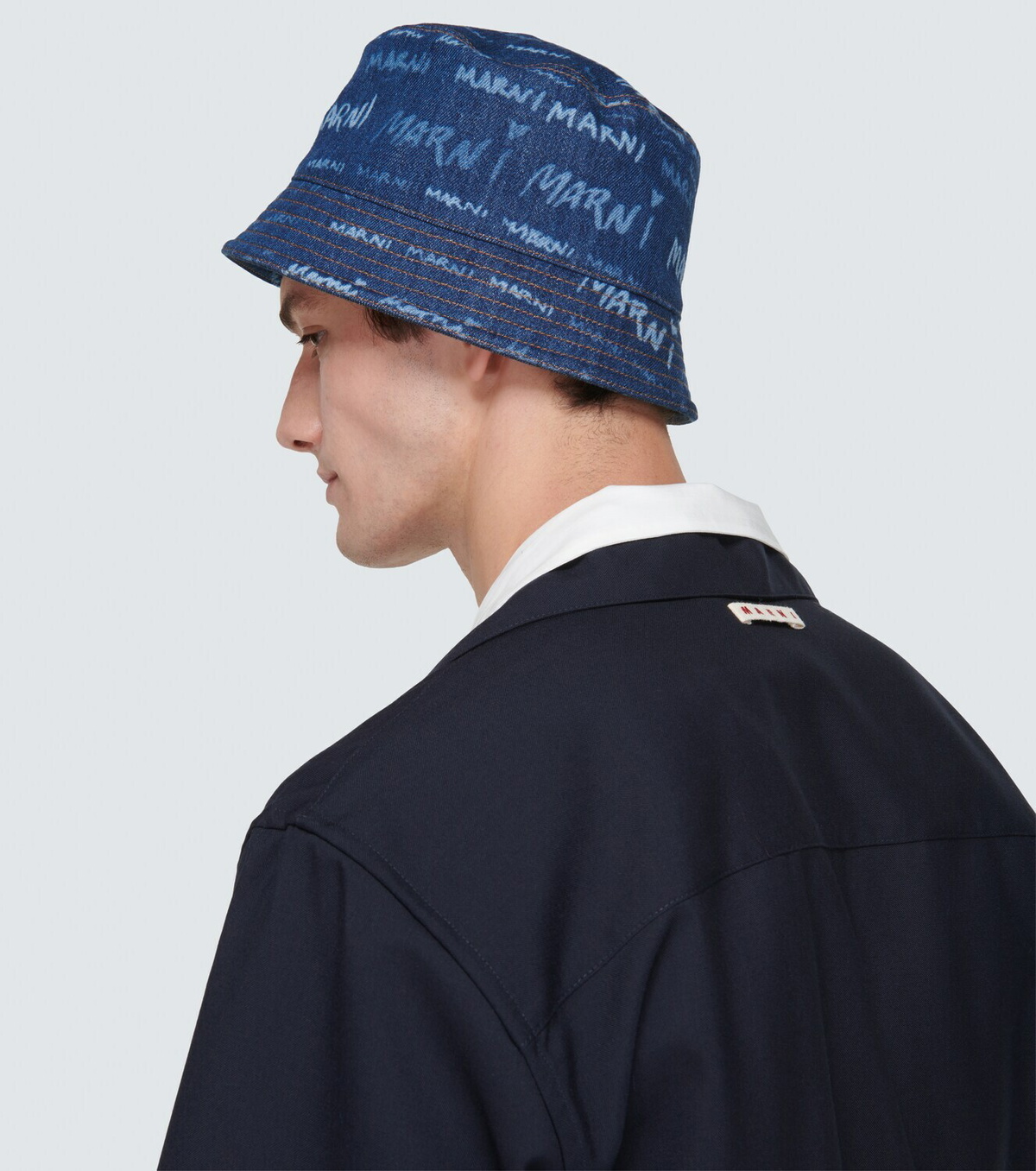 Marni Navy Cotton Logo Bucket Hat with White Embroidery Marni - Logo wool bucket hat Marni main image 4