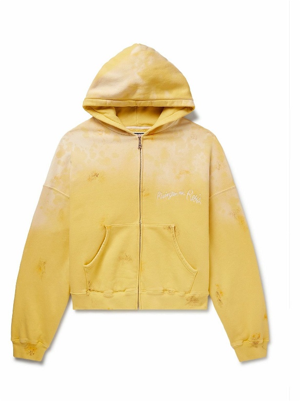 Photo: RRR123 - Gym Bag Logo-Embroidered Paint-Splattered Cotton-Jersey Zip-Up Hoodie - Yellow