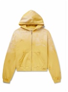 RRR123 - Gym Bag Logo-Embroidered Paint-Splattered Cotton-Jersey Zip-Up Hoodie - Yellow