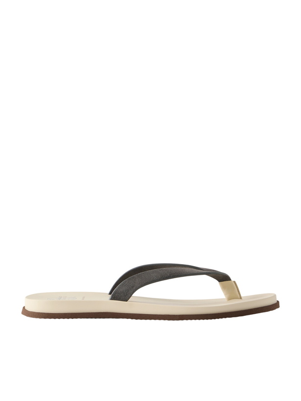 Photo: Brunello Cucinelli - Suede Flip Flops - Gray