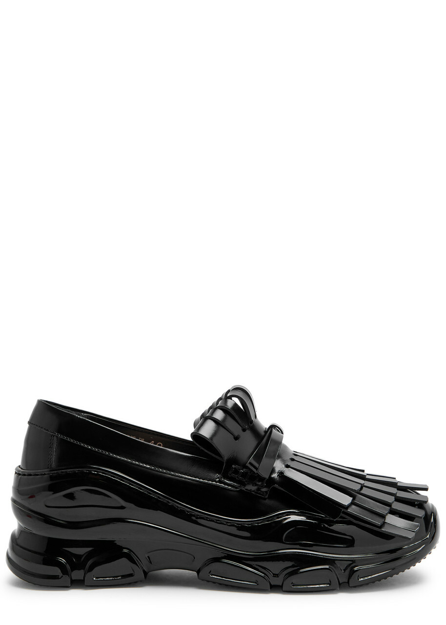 SIMONE ROCHA トラッカー サテン フラットシューズ Crystal Buckle Tracker leather-trimmed shoes in black