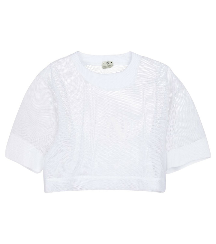 Photo: Fendi Logo-appliqué cropped mesh T-shirt