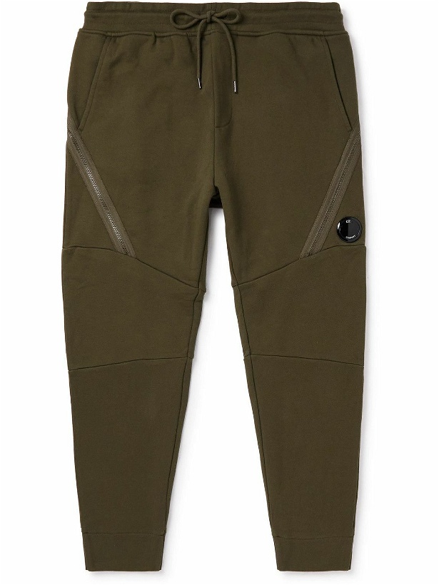 Photo: C.P. Company - Tapered Panelled Logo-Appliquéd Cotton-Jersey Sweatpants - Green