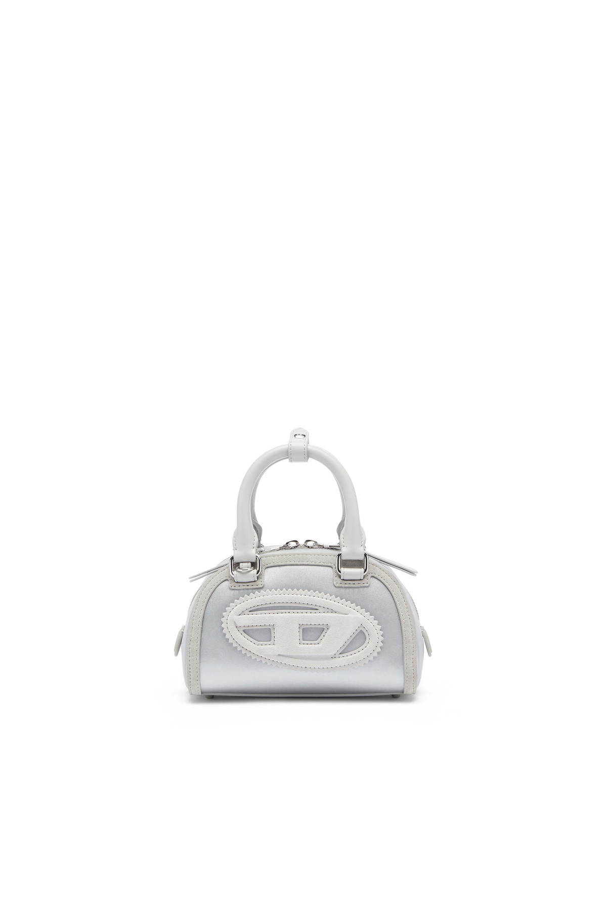 Diesel 1DR Dome - Mini bowling bag in satin and suede - Crossbody Bags Womens in Silver