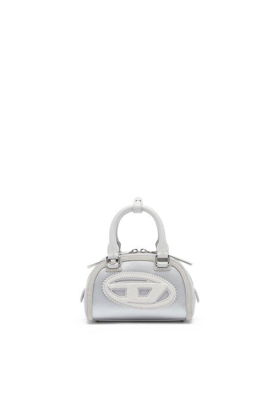 Photo: Diesel 1DR Dome - Mini bowling bag in satin and suede - Crossbody Bags Womens in Silver