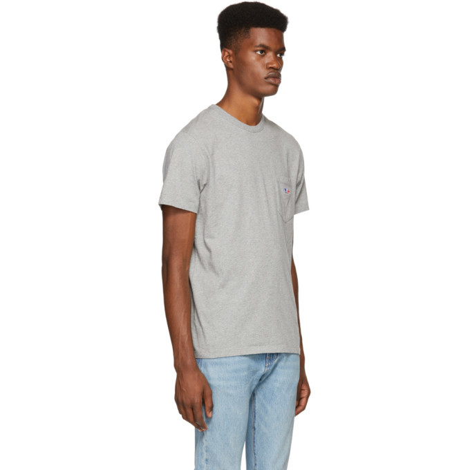 Maison Kitsune Grey Tricolor Fox Patch Pocket T-Shirt Maison Kitsune