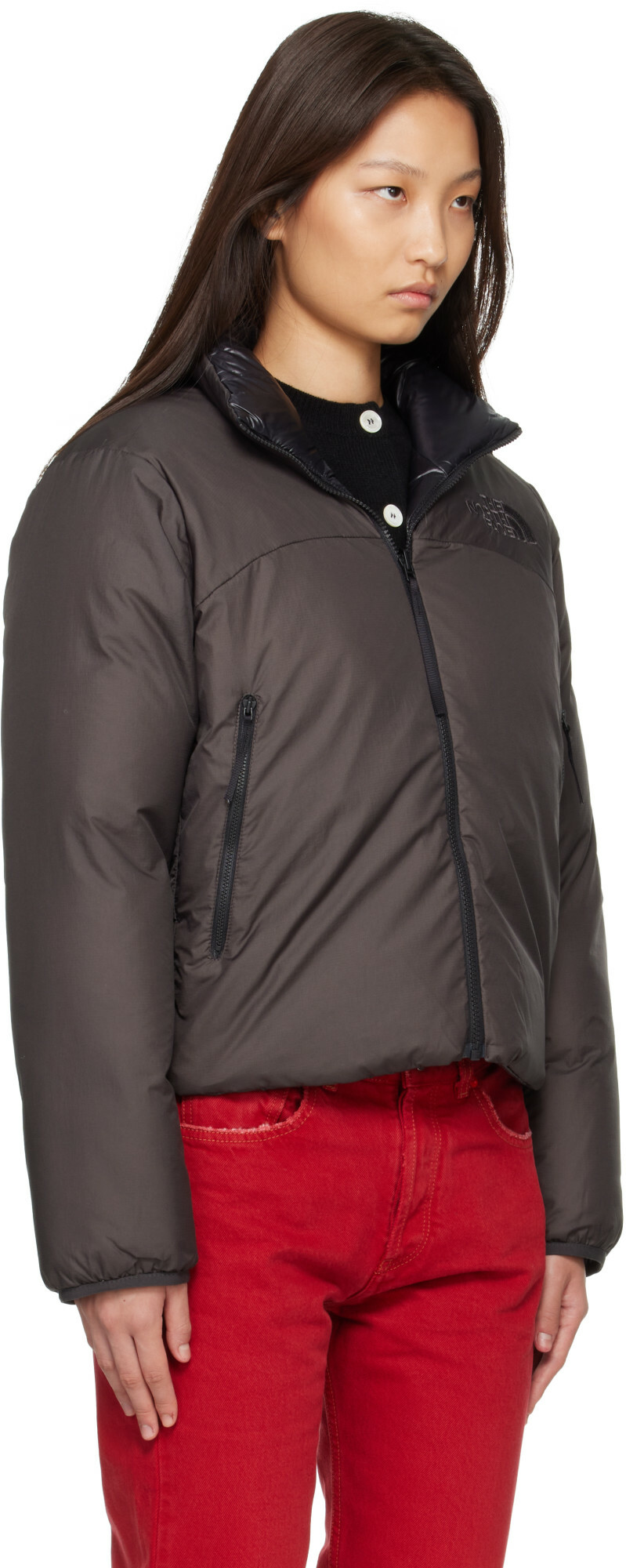 The North Face Gray & Black Pertex Nuptse Reversible Down Jacket