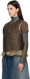 Andersson Bell Brown Curved Placket Reversible Faux-Fur Vest