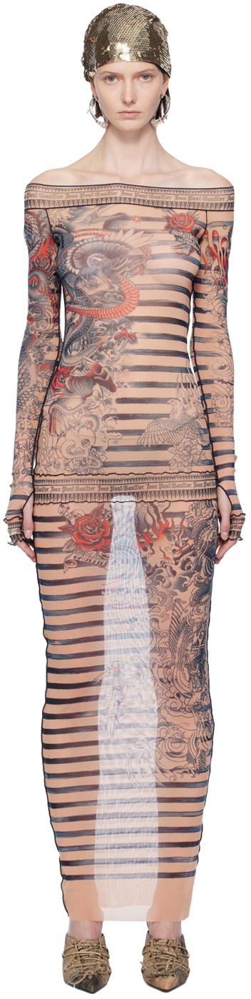 Jean Paul Gaultier Beige Mariniere Maxi Dress Jean Paul Gaultier