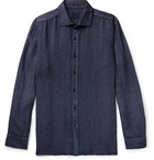 120% - Garment-Dyed Striped Linen Shirt - Blue