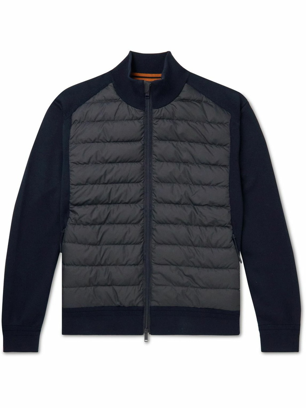 Photo: Zegna - Leather-Trimmed Quilted Shell-Panelled Wool Jacket - Blue