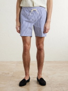 Portuguese Flannel - Atlantico Straight-Leg Striped Cotton-Seersucker Shorts - Blue