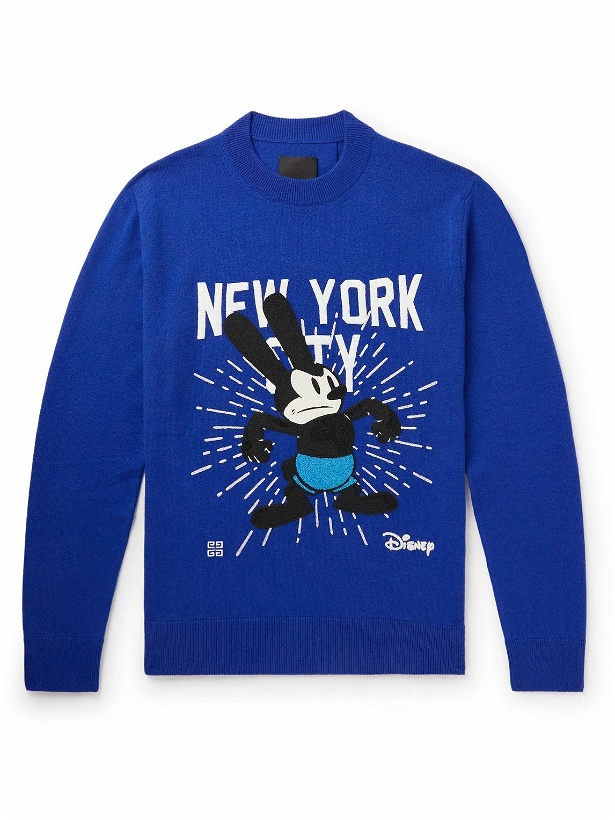 Photo: Givenchy - Disney Oswald Slim-Fit Embroidered Wool and Cashmere-Blend Sweater - Blue