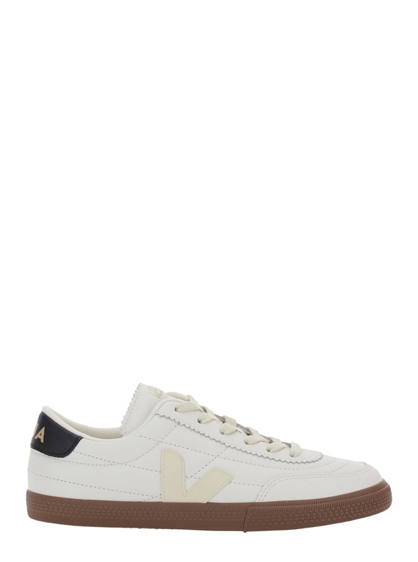 Photo: Veja panenka White Low Top Sneakers With Logo Patch On The Side And Contrasting Heel With Logo Lettering In Leather Unisex