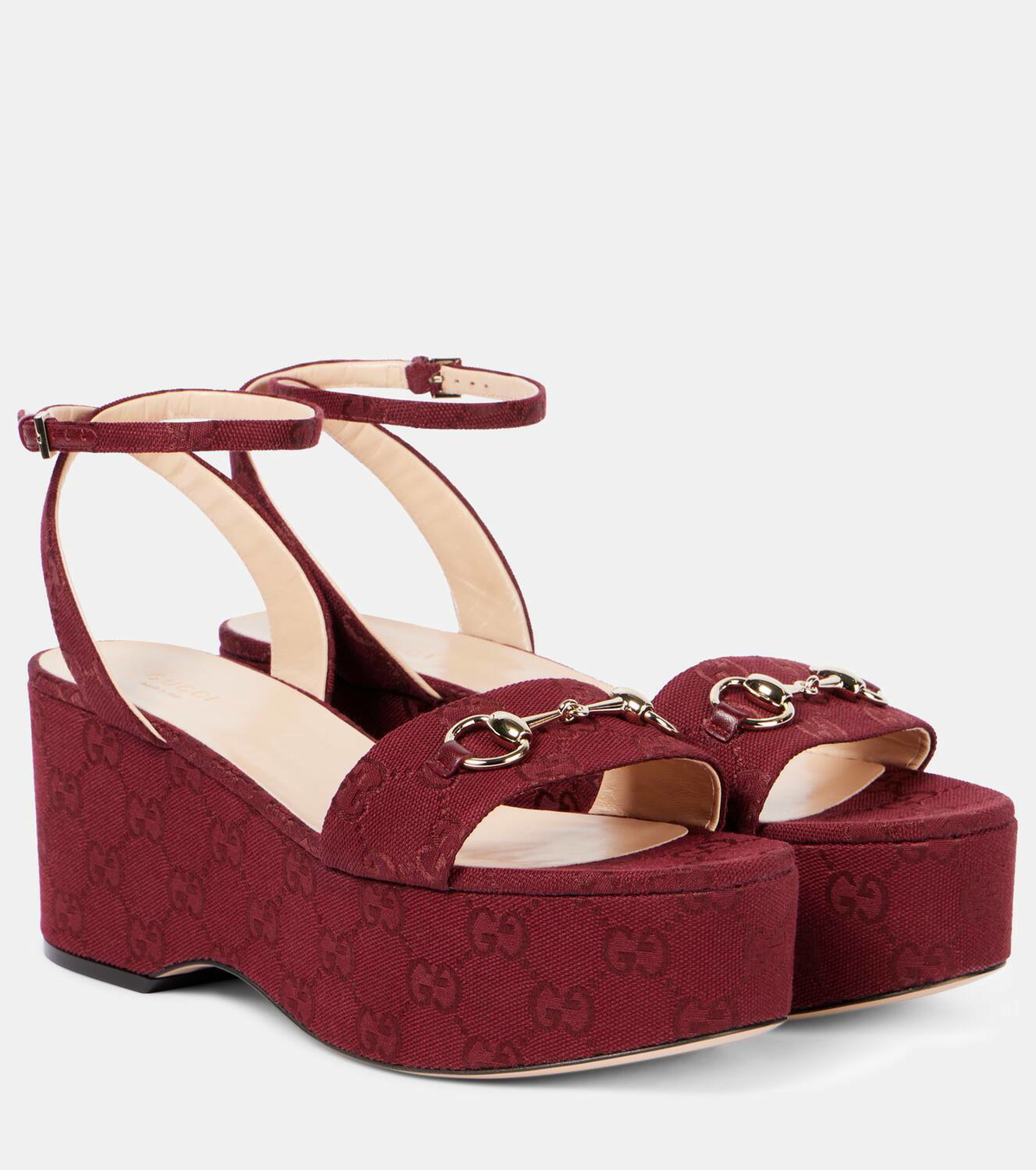 Gucci Lady Horsebit GG Canvas wedge sandals