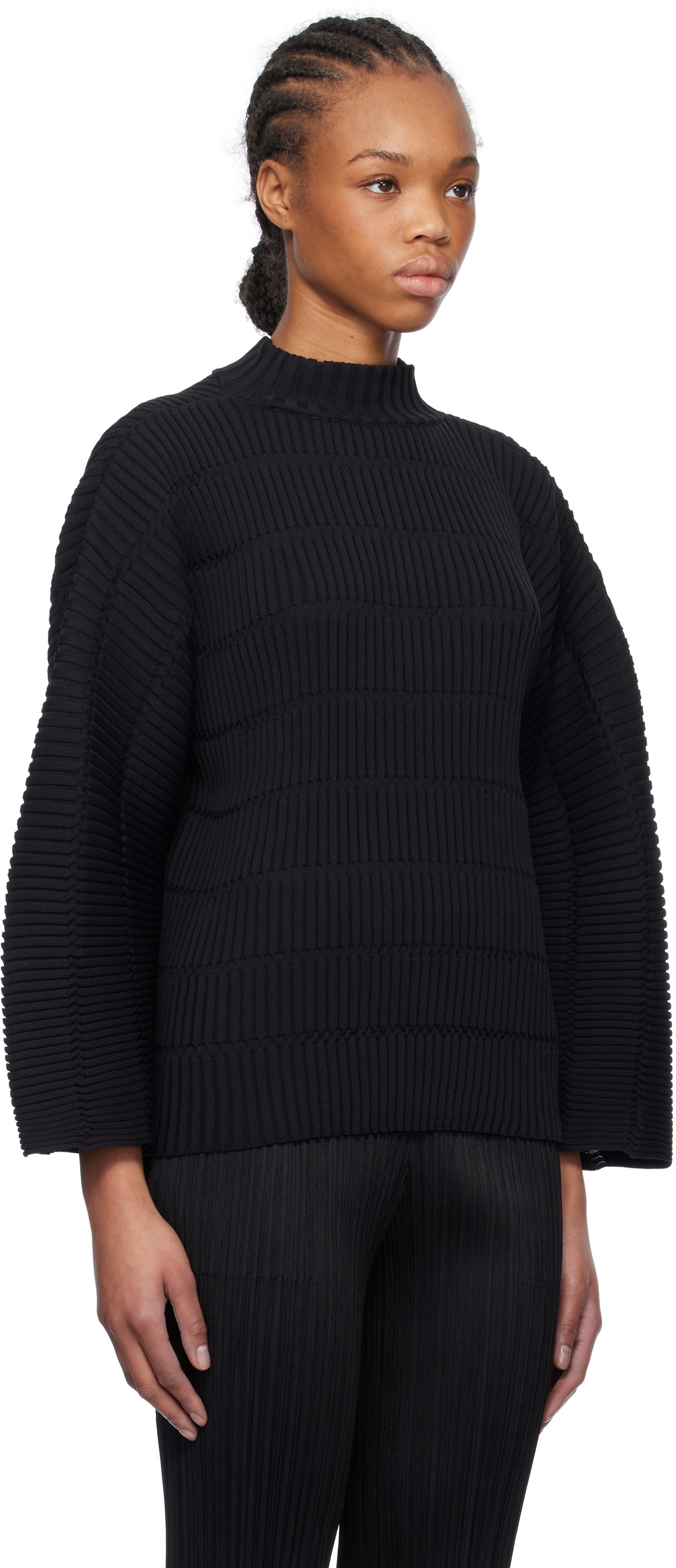 PLEATS PLEASE ISSEY MIYAKE Black Jiggly Knit Sweater Pleats Please