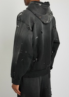 Satoshi Nakamoto Luke Printed Hooded Distressed Cotton Sweatshirt Black