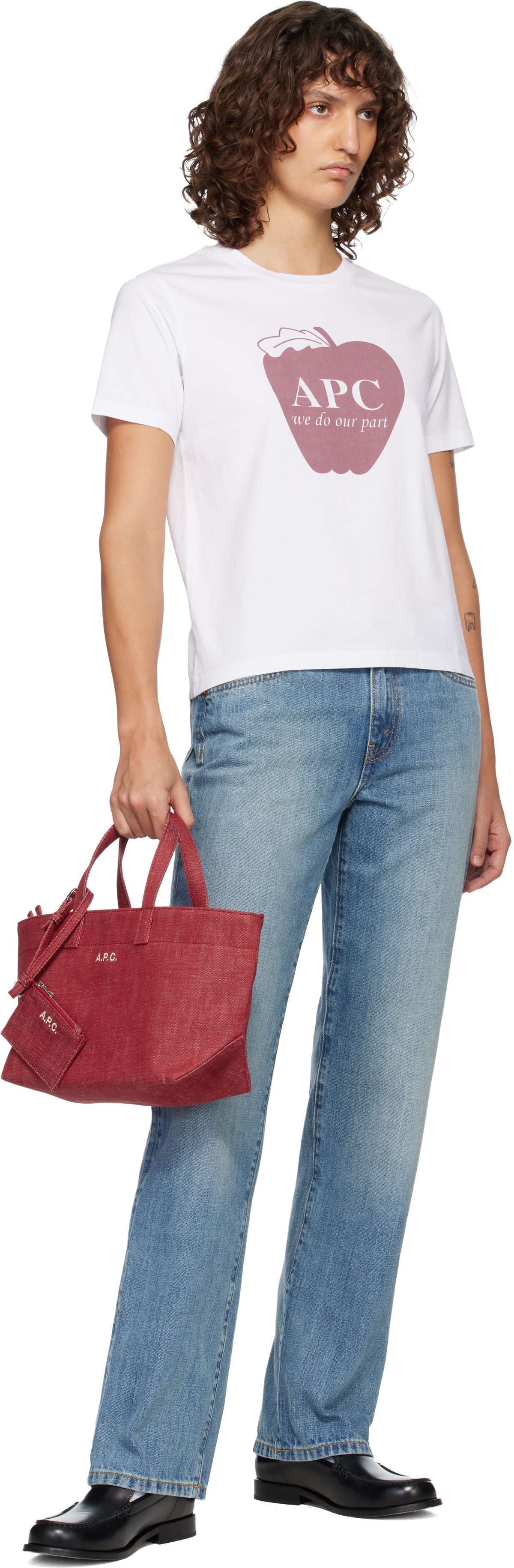 A.P.C. Red 'Le Drummer' Toile Small Tote
