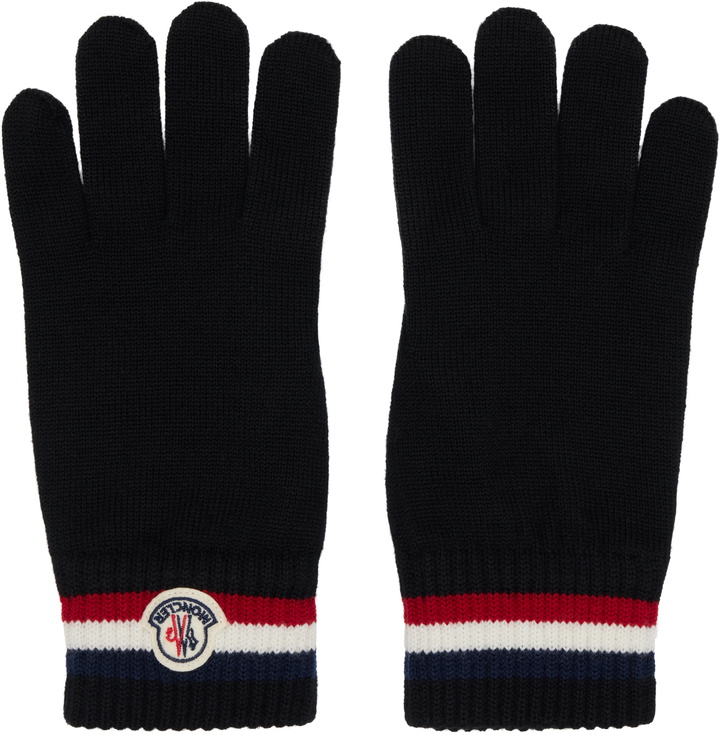 Photo: Moncler Black Tricolor Wool Gloves