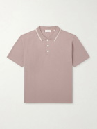 FRAME - Striped Cotton-Piqué Polo Shirt - Pink