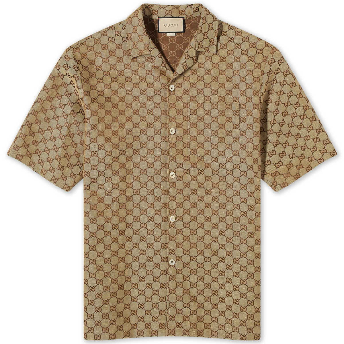 Gucci Men's GG Jacquard Vacation Shirt in Camel Gucci