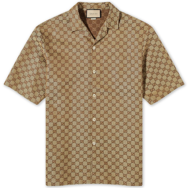 Photo: Gucci Men's GG Jacquard Vacation Shirt in Camel