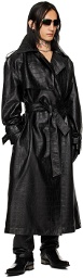 LU'U DAN Black Croc Faux-Leather Trench Coat