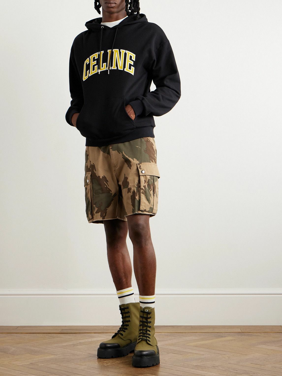 CELINE - Straight-Leg Camouflage-Print Cotton-Twill Cargo Shorts - Brown