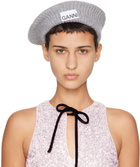GANNI Gray Wool Rib Knit Beret